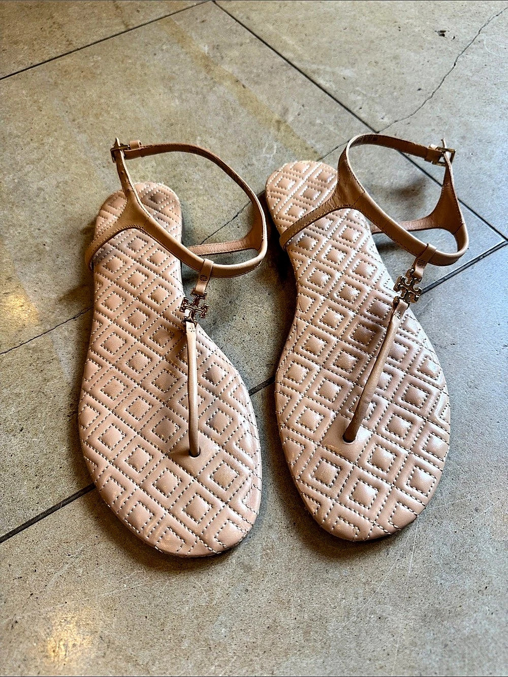 Tory Burch Marion Quilted T-Strap Sandal Sandals Pink